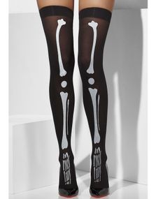 Sorte Stay Up Strømper med Skeletprint