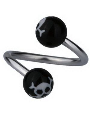 Øjenbrynspiercing med Dødningehoveder - Sort/Hvid - 1.2 x 10 mm