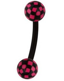 Øjenbrynspiercing med Skakmønster - Sort/Rosa - 1.2 x 8 mm