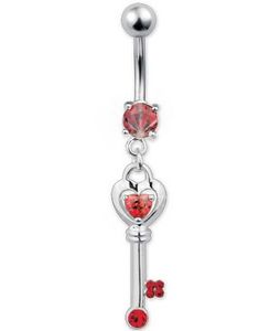 The Love Key Red - Navlepiercing i Ægte Sølv