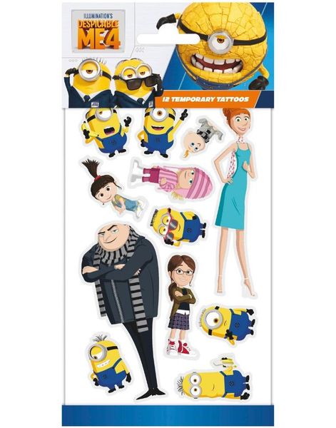 12 stk Midlertidige Despicable Me 4/Minion Tatoveringer