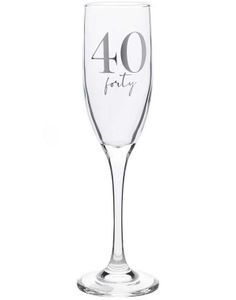 40 ÅR - Champagneglass med Sølvfarget Tekst i Gaveeske 22 cm