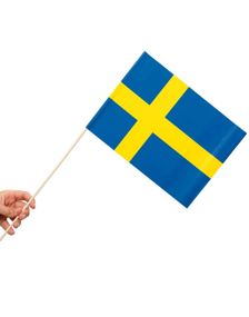 10 stk Svenske Papirflagg på Trepinne 20x30 cm