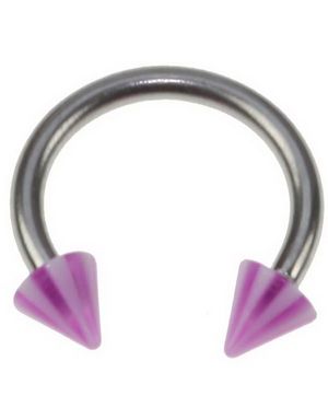 Rund Øjenbrynspiercing med Lilla og Hvide Spike Kugler - 1.2 x 8 mm