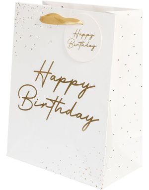 Gavepose Happy Birthday Gullskrift 18x23x10 cm