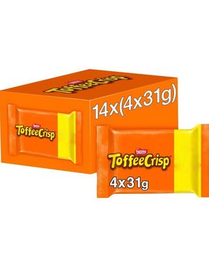 14 Stk 4-Packs Nestle Toffee Crisp - Toffefyldte Chokoladebidder Med Crisp - Hel Kasse 1,73 Kg