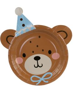 6 stk Teddybjørn Papptallerkener 21x23 cm - My First Birthday