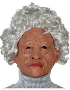 Gammel Dame Latexmaske med Grått Hår