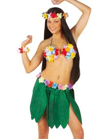 Grønt Hawaii-Skørt med Blader og Blomster