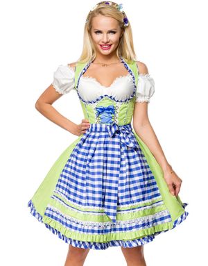 Deluxe Grøn Dirndl-Oktoberfestkjole med Blå Partier