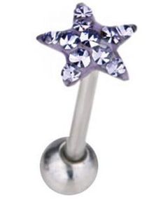 Tungepiercing med Stjerneformet Lilla Topkugle & Sten 