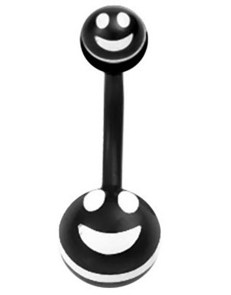 Sort og Hvid Navlepiercing med Smiley