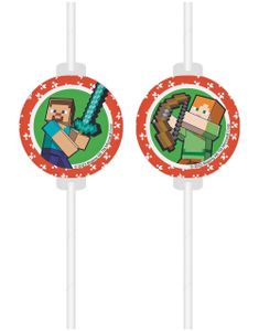 4 stk Papirsugerør med Papir Motiv - Minecraft Party