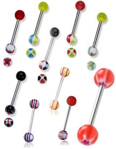 10 stk. Tungepiercinger i Akryl - 1.6 x 16 mm - Pakketilbud