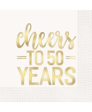 16 stk Servietter med Guldfarvet Cheers to 50 Years Tekst 33x33 cm