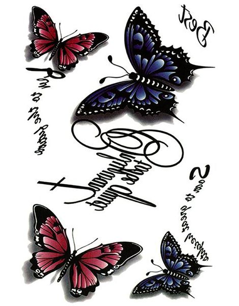 Butterflies & Quotes - 5 stk Tatoveringer (Fake Tattoo)