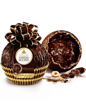 DATO PRODUKT - Grand Ferrero Rocher Dark - Stort Hult Mørkt Chokoladeæg med Hasselnødstykker 125 gram
