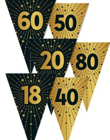 Jubilæumsfejring Vimpler I Sort Og Guld - 10 Meter Banner Med 15 Flag