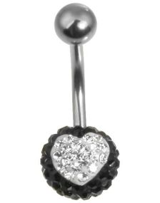 Sparkling Heart Navlepiercing - Sort/Hvid
