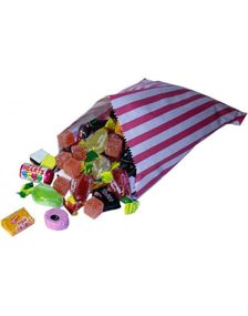 1 stk. Stribede Pink Retro Godteposer i Papir 25x11 cm