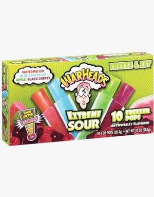 10 Stk Warheads Sour Ice Pop - Kæmpesure Safte-Is med 4 Assorterede Smage (USA Import)