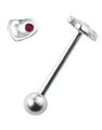 Tungepiercing Hjerteformet Topkugle & Rød CZ Sten