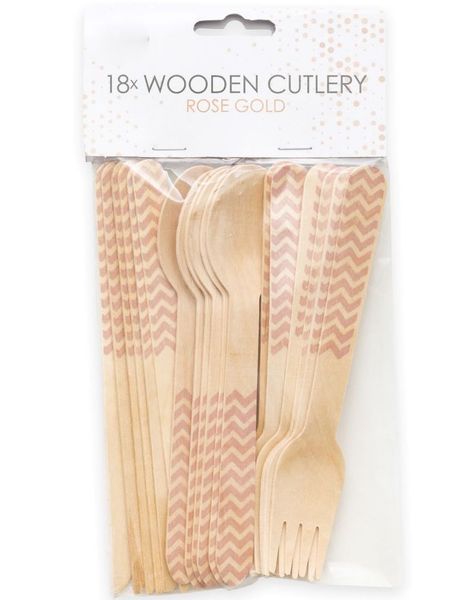18 Delers Bestikk i Tre med Rosegullfarget Chevron-Mønster