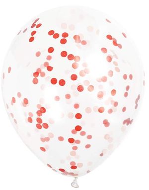 6 stk 30 cm Gennemsigtige Balloner med Rød Konfetti