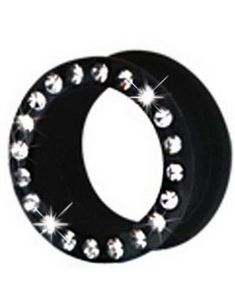 Silikone Piercing Tunnel i Sort med Klare Sten