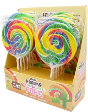 12 stk Candy Realms Large Round Lollipop - Stor Rund Regnbuefarget Kjærlighet - Hel Eske 1,5 kg