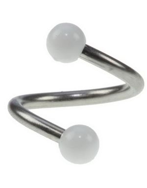 Curve Øjenbrynspiercing med Hvide Kugler - 1.2 x 8 mm