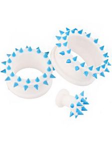 Hvid Piercing Tunnel med Blå Spikes