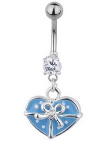 Gift Wrapped Heart Navlepiercing - Blå