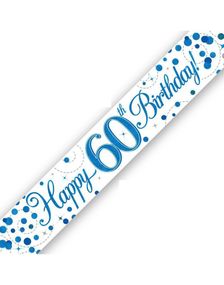 Happy 60th Birthday - 2,7 Meter Hvit og Blå Holografisk Banner