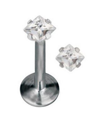 Labret Piercing med Firkantet Klar Sten