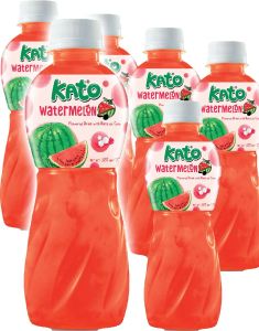 6 stk Kato Fruit Juice Nata De Coco Watermelon - Juice med Vandmelonsmag og Kokosgeléstykker - Hel Pakke 6x320 ml (Thailand)