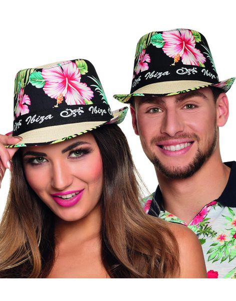 Beige Ibiza Stråhat med Hawaii-Motiv