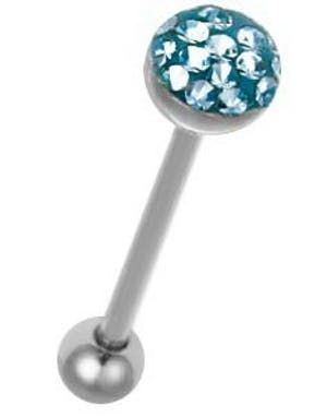 Tungepiercing med Glitrende Turkise Sten på Topkuglen