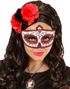 Rød Day of the Dead Øjenmaske med Glitter