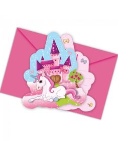 6 stk Invitationer - Unicorn Castle
