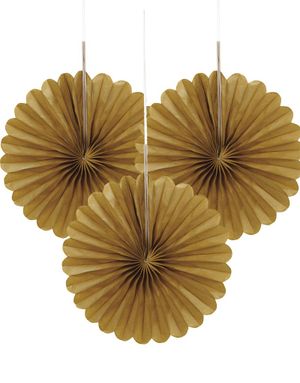 3 stk Mini Guldfarvede Papirvifter 15 cm