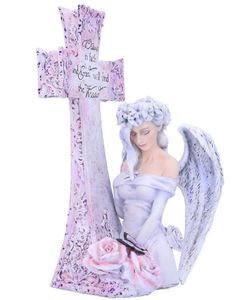 Weave in Faith - Håndmalet Englefigur med Kors 26 cm