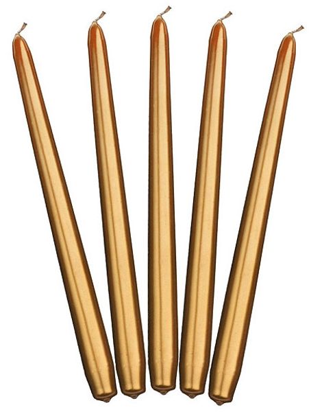 10 stk Lange Guldfarvet Metallisk Kronelys 29 cm
