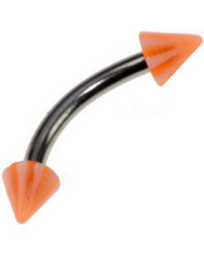 Banan Øjenbrynspiercing med Orange og Hvide Spike Kugler - 1.2 x 8 mm