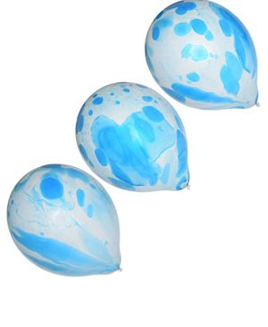 6 stk Hvide og Blå Marmor Balloner 30 cm
