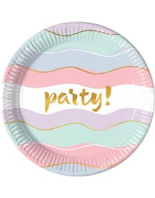 8 stk Pastelfarvede Party Paptallerkner 23 cm 