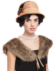 Brunt Flapper Kostymesett med Hatt og Pelskrave