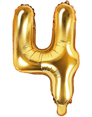 Tallet 4 - Guldfarvet 41 cm Lille Folieballon