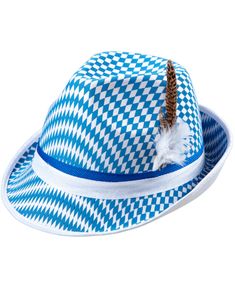 Ternede Blå og Hvid Oktoberfesthat med Fedoraform, Fjer og Bånd