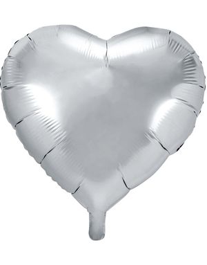 Stor Hjerteformet Sølvfarvet Folieballon 61 cm